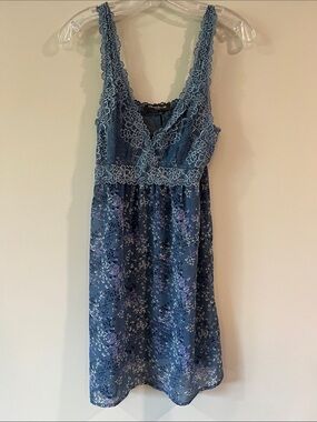 Chanteuse Intimates - Violet Blue Floral Lace Trim slip dress, baby doll
